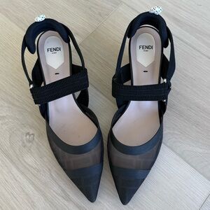 Fendi Colibri Black Mesh Strap Heels Sz 9.5